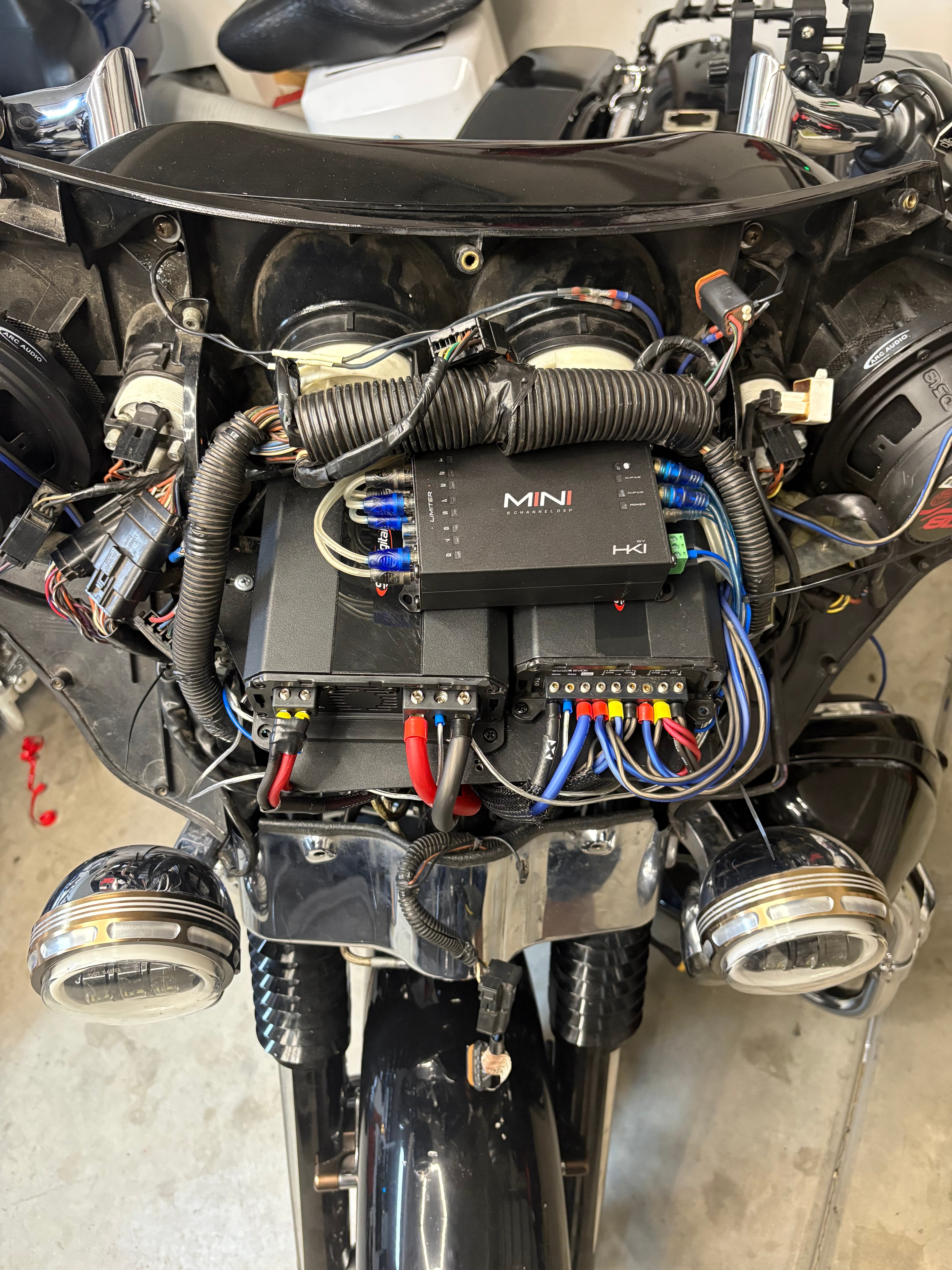 Amplifiers and an 8-channel DSP mounted behind the fairing