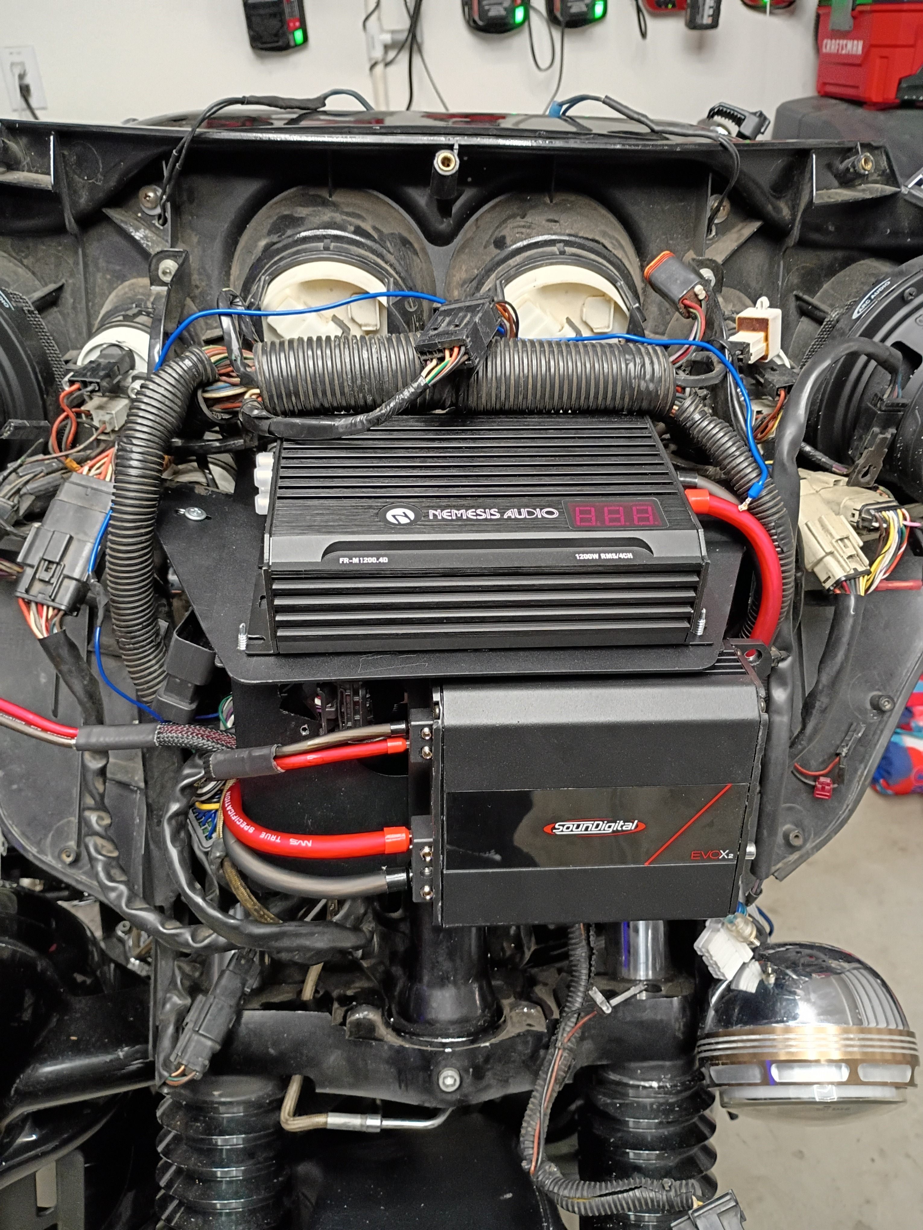 Nemesis Audio and SounDigital amplifiers mounted in the fairing